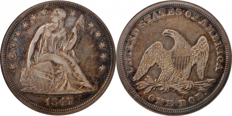 Liberty Seated Silver Dollar

1847 Liberty Seated Silver Dollar. EF-45 (ANACS)...