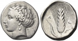 Metapontium. Nomos circa 400-340 BC, AR 7.80 g. Head of Demeter l. Rev. Barley ear. Johnston-Noe 435. Historia Numorum Italy 1521.
Minor areas of wea...