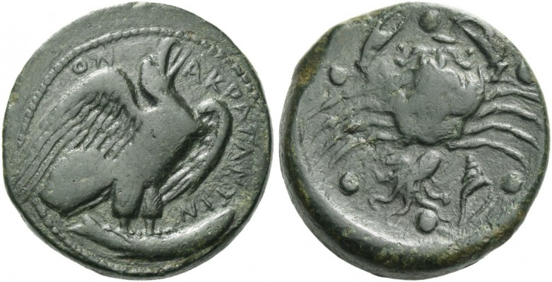 Agrigentum. Hemilitron circa 406-405, Æ 19.48 g. Eagle standing r., holding fish...