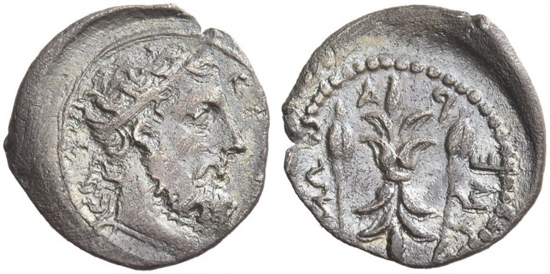 Himera. Trihemibol mid 4th century BC, AR 0.59 g. Diademed head of Kronos r. Rev...