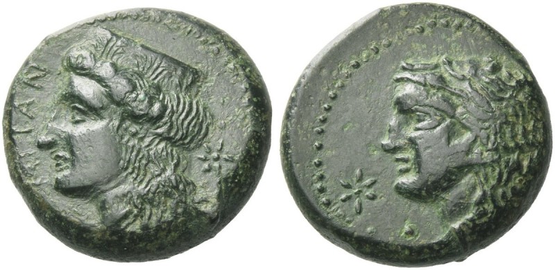 Himera as Thermae Himerensis. Hemilitra (?) circa 367-350 BC, Æ 8.44 g. Head of ...