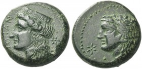 Himera as Thermae Himerensis. Hemilitra (?) circa 367-350 BC, Æ 8.44 g. Head of Hera l., wearing stephane. Rev. Head of Heracles l., wearing lion-skin...