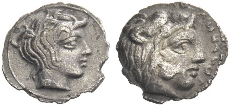 Longane. Litra c. 420-400, AR 0.55 g. Head of young Heracles r. Rev. Head of you...