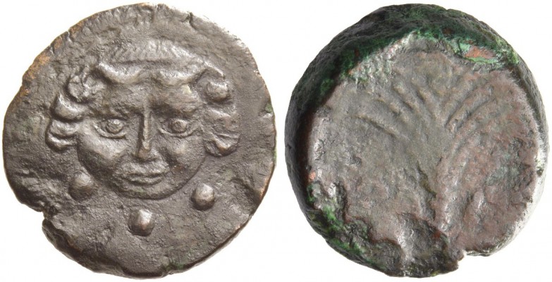 Motya. Tetras circa 415/10-397 BC, Æ 7.48 g. Facing gorgoneion with protruding t...