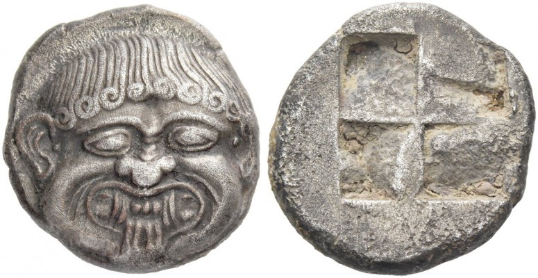 Macedonia, Neapolis. Stater circa 480-450, AR 9.63 g. Gorgoneion facing. Rev. Qu...