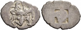 Islands off Thrace, Thasos. Drachm circa 525-463, AR 4.51 g. Naked ithyphallic satyr supporting nymph under thighs with r. arm, the l. hand under her ...