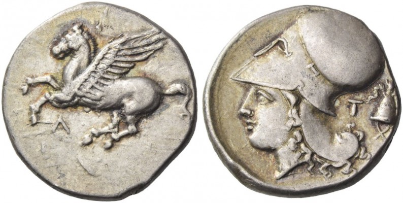 Acarnania, Leucas. Stater circa 345-307 BC, AR 8.47 g. Pegasus flying l. Rev. He...
