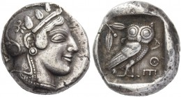 Attica, Athens. Tetradrachm circa 465-460 BC, AR 17.03 g. Head of Athena r., wearing crested Attic helmet with three olive leaves over visor and spira...