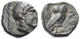 Attica, Athens. Hemiobol circa 455-450 BC, AR 0.35 g. Head of Athena r., wearing crested Attic helmet. Rev. Owl, with closed wings, standing r. with h...