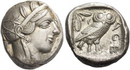 Attica, Athens. Tetradrachm circa 449-407 BC, AR 17.11 g. Head of Athena r., wearing Attic helmet decorated with olive leaves and palmette. Rev. Owl s...