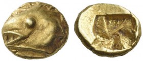 Mysia, Cyzicus. 1/24 of stater circa 600-550 BC, EL 0.64 g. Tunny head l. Rev. Quadripartite incuse square. von Fritze –. Rosen 414. SNG France –.
Ra...