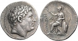 Kings of Pergamum. Tetradrachm, circa 263-241 BC, AR 16.89 g. Laureate head of Philetairos r. Rev. Athena seated l., holding wreath and resting l. elb...