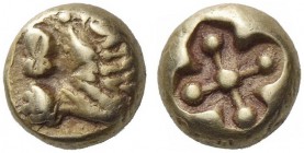 Miletus. Hemihecte circa 600-550 BC, EL 1.14 g. Head of lion l. Rev. Stellate pattern incuse. SNG Kayhan 449. Rosen 275.
Rare. Good very fine

From...