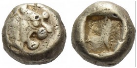 Kingdom of Lydia. Uncertain kings. Hemihecte circa 600-560 BC, EL 0.94 g. Head of roaring lion r. Rev. Incuse punch square. SNG Kayhan 1015. SNG von A...