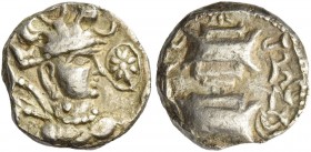 India. Kushano-Sasanian imitation of Peroz I. Sind. Rana Datasatya. 5th-6th century AD. Dinar, AV 7.06 g. Bust r., imitating Sasanian style; in r. fie...