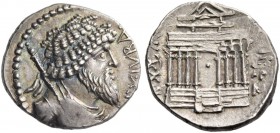 Numidia, Juba I, 60 – 46. Denarius 60-46, AR 3.82 g. Bearded bust of Juba r., holding sceptre on r. shoulder. Rev. Octastyle temple. SNG Copenhagen 52...