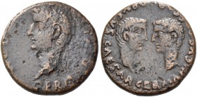 Spain, Romula. Tiberius with Germanicus and Drusus, 14-37. Bronze circa 14-37, Æ 13.15 g. PERM [DIVI AVG COL ROM] Laureate head of Tiberius l. Rev. GE...