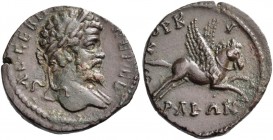 Epirus, Corcyra. Bronze circa 193-211, Æ 8.92 g. A K Λ CEΠ C EBHPOC Laureate head r. Rev. KOPK – V – PAIΩN Pegasus flying r. BMC 659. SNG Copenhagen 2...