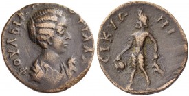 Sycionia, Sycion. Plautilla, wife of Caracalla. Assarion, circa 202-205, Æ 5.22 g. ΦOVΛBIA – [ΠΛAV]TIΛΛA Draped bust r. Rev. CIKVΩ – NI[ΩN] Pan advanc...