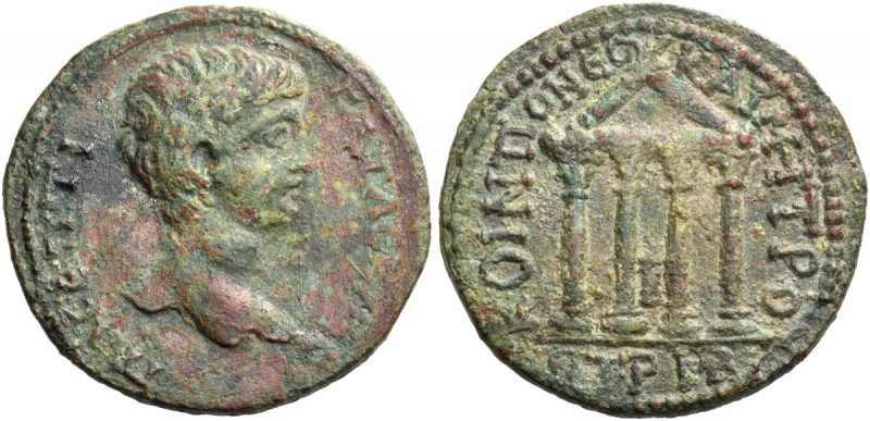 Neocaesarea. Geta caesar, 198-209. Bronze dated CY 146 (209/210), Æ 14.76 g. Π[....