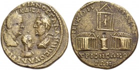 Nicomedia. Tetrassarion (?), circa 256-258, Æ 8.79 g. [AVT OVALE]RIANOC ΓAΛΛHNOC OVAΛERIAN[OC] KAICA Confronted laureate busts of Valerian and Gallien...
