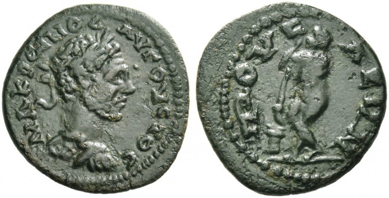 Prusa ad Olympum. Macrinus, 217-218. Bronze circa 217-218, Æ 2.52 g. MAKPEINOC A...