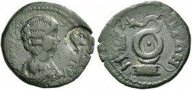 Pionia. Julia Domna, wife of Septimius Severus. Bronze circa 193-217, Æ 4.73 g. [IOVΛIA – ΔOMNA CEB] Draped bust r. Rev. ΠIONITΩN Serpent coiled l. on...