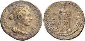 Smyrna. Faustina II, wife of Marcus Aurelius. Bronze, Kl. Proklos the sophist strategos circa 161-169, Æ 10.65 g. Φ[ΑVСΤEΙΝΑ СEΒΑСΤΗ] Draped bust r. R...
