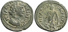 Apollonos Hieron. Pseudo-autonomous issues. Time of Caracalla (?). Bronze circa 3rd century AD, Æ 5.38 g. IERA CVN – KΛHTOC Draped bust of the Senate ...
