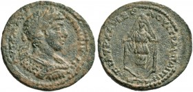 Hypaepa. Elagabalus, 218-222. Bronze circa 218-222, Æ 5.51 g. AVT K M AVP – ANTΩNEIOCCEB Laureate and cuirassed bust r. Rev. EΠI AVP ΔIONYCIO V C TPA ...