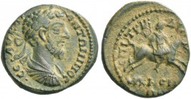 Phrygia, Acmoneia. Marcus Aurelius, 138-161. Bronze, Tyndianos, magistrate circa 138-161, Æ 4.14 g. ΑV ΚΑΙ ΑΝΤΩΝΙEΝΟС СE Laureate, draped and cuirasse...