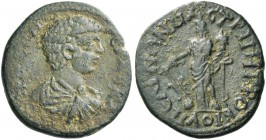 Peltae. Geta, 209-211. Bronze circa 209-211, Æ 6.34 g. ΠO CEΠT ΓETAC KAI Bareheaded, draped and cuirassed bust r. Rev. ΠEΛTHNΩN MACTP MHTPOBIOY Tyche ...
