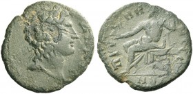 Prymnessus. Pseudo-autonomous issues. Bronze 2nd-3rd century AD, Æ 3.80 g. ΔHMOΣ Laureate head of Demos r. Rev. ΠPV – MN – HΣΣE – ΩN Zeus seated l., h...