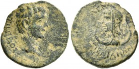 Siblia. Tiberius, 14-37. Bronze, Menedemos, magistrate circa 14-37, Æ 3.70 g. TIBEPIOΣ –[ΣEBATOΣ] Bare head r. Rev. MEN[EΔHMOΣ] – [ΣIBΛ]IANΩΝ Head of ...