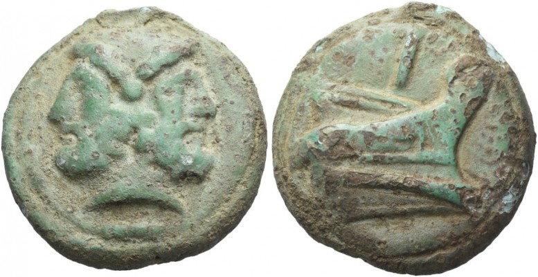 As circa 225-217, Æ 216.08 g. Head of Janus. Rev. Prow r.; above, mark of value,...