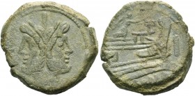 L. Furius Philus. As circa 189-180, Æ 32.56 g. Laureate head of Janus; above, mark of value. Rev. Prow r.; above, Victory with wreath LFP ligate. Befo...