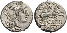 C. Renius. Denarius 138, AR 3.89 g. Helmeted head of Roma r.; behind, X. Rev. Juno in biga of goats r., holding sceptre and reins in r. hand and whip ...