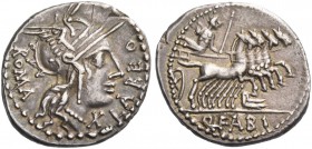 Q. Fabius Labeo. Denarius 124, AR 3.96 g. Helmeted head of Roma r.; behind, ROMA and before, LABEO. Below chin, X. Rev. Jupiter in prancing quadriga r...