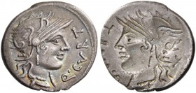 Q. Curtius and M. Silanus. Brockage denarius 116 or 115, AR 3.80 g. Q·CVRT Helmeted head of Roma r.; behind, X. Rev. Same type of obverse in incuse. C...