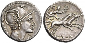 L. Flaminius Chilo. Denarius 109 or 108, AR 4.02 g. Helmeted head of Roma r.; behind, ROMA and below chin, X. Rev. Victory in prancing biga r.; below ...