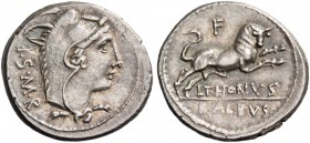 L. Thorius Balbus. Denarius 105, AR 4.06 g. Head of Juno Sospita r., wearing goat's skin; behind, I·S·M·R. Rev. Bull charging r.; above, F and below, ...