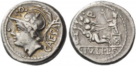 L. Iulius Caesar. Denarius 103, AR 3.91 g. Helmeted head of Mars l.; above visor, Q and pellet and behind, CAESAR. Rev. Venus in biga of Cupids l.; ab...