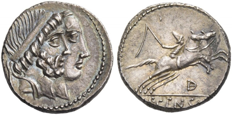 C. Marcius Censorinus. Denarius 88, AR 3.53 g. Jugate heads r. of Numa Pompilius...