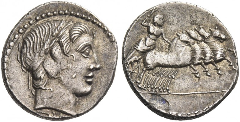 Gar, Ogul, Ver. Denarius 86, AR 3.89 g. Laureate head of Apollo r.; below neck t...