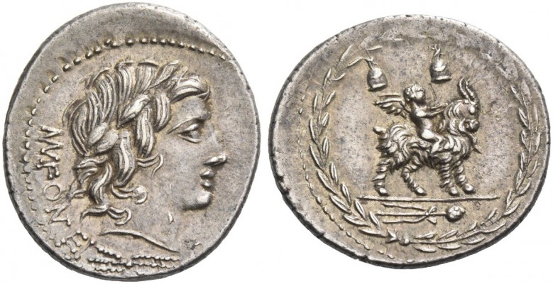 Mn. Fonteius. Denarius 85, AR 3.94 g. MN·FONTEI – [C·F] Laureate head of Apollo ...