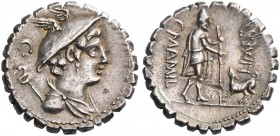 C. Mamilius Limetanus. Denarius serratus 82, AR 3.96 g. Draped bust of Mercury r., wearing winged petasus; caduceus over l. shoulder.; above, C. Rev. ...