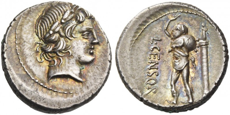 L. Marcius Censorinus. Denarius 82, AR 4.11 g. Laureate head of Apollo r. Rev. L...
