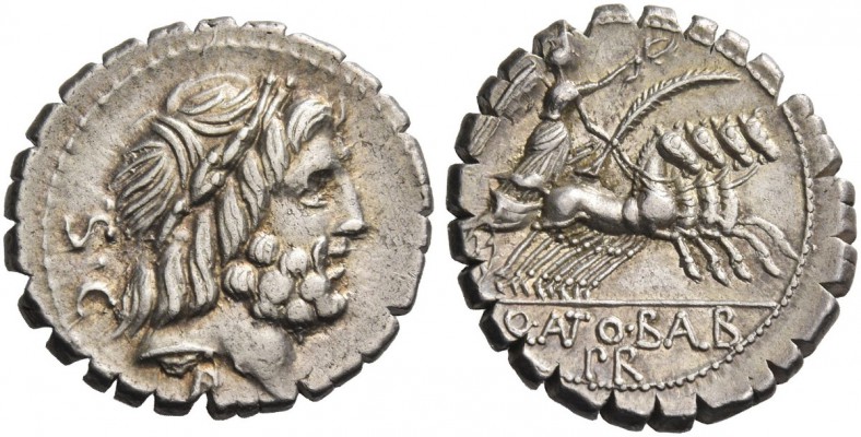 Q. Antonius Balbus. Denarius serratus 83-82, AR 3.89 g. Laureate head of Jupiter...