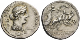 C. Annius. Denarius, North-Italy 82-81, AR 3.81 g. C·ANNI·T·F·T·N· PRO·COS·EX·S·C Diademed and draped female bust r.; behind, caduceus, before, scales...