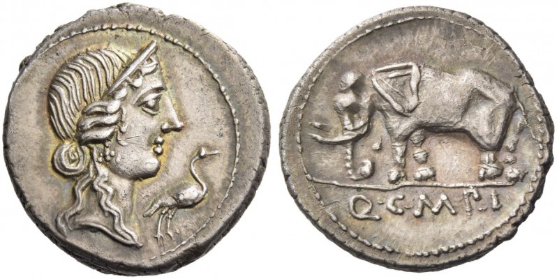 Q. Caecilius Metellus Pius. Denarius 81, AR 4.21 g. Head of Pietas r.; before, s...